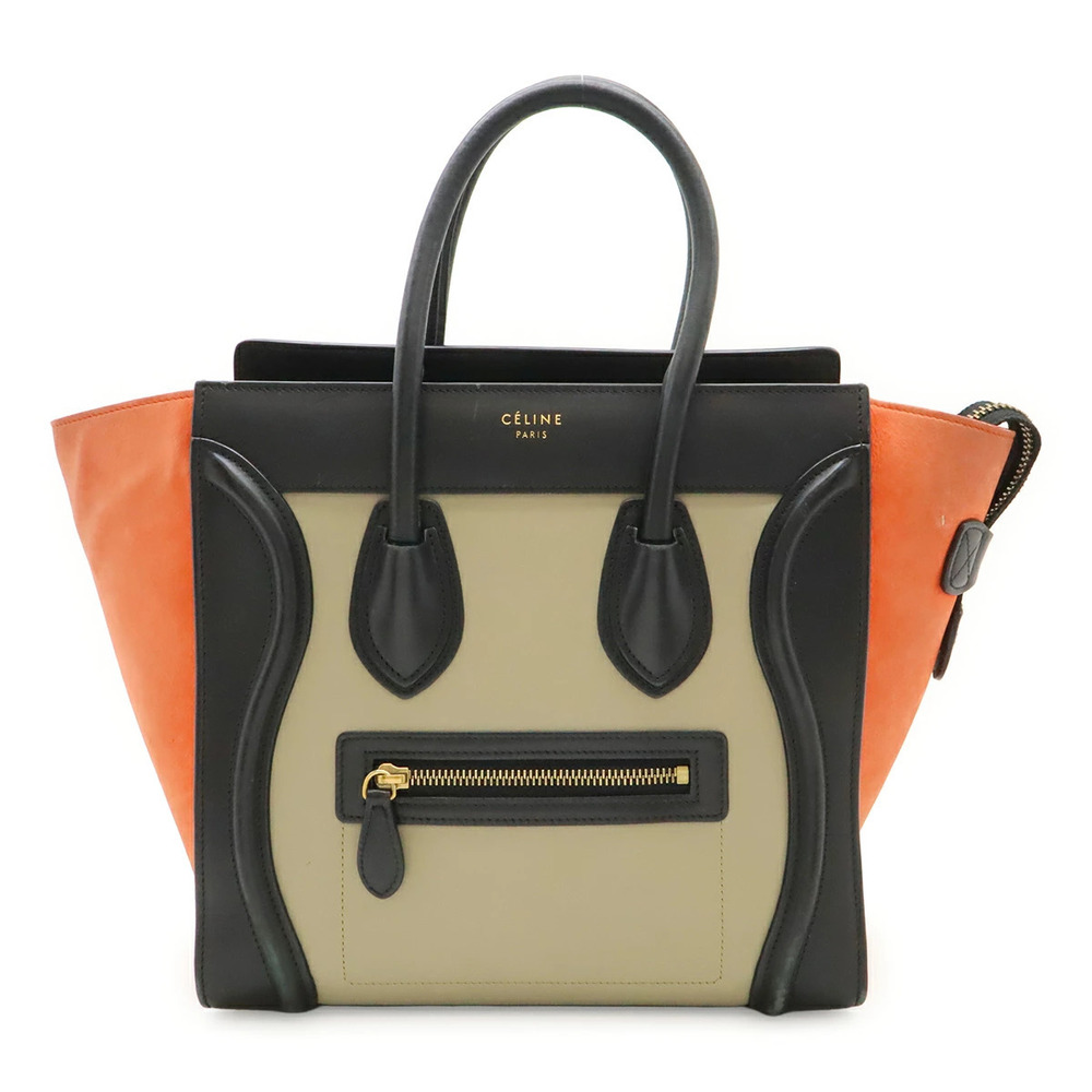 Celine Luggage Tote Shopper Tote Bag Handbag Leather Tricolor Black